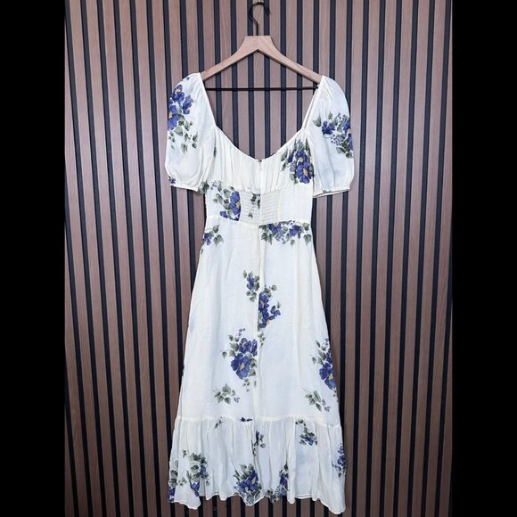 Reformation Dress 2 / XS Womens White Midi / Maxi Babydoll Button Sheer Floral - Picture 2 of 8